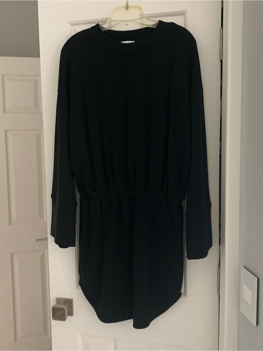 Black Long Sleeve Elastic-Waist Casual Sweat Shirt Dress